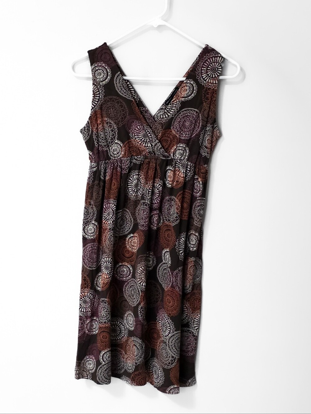 New York & Company Sleeveless Midi Dress in Brown, Orange and White